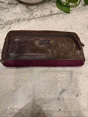 Fossil Multicolor Patchwork Leather Zip Around Wallet Boho Colorblock Organizer